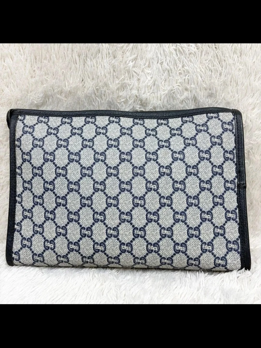 Gucci Blue and Beige Monogram Zip Clutch